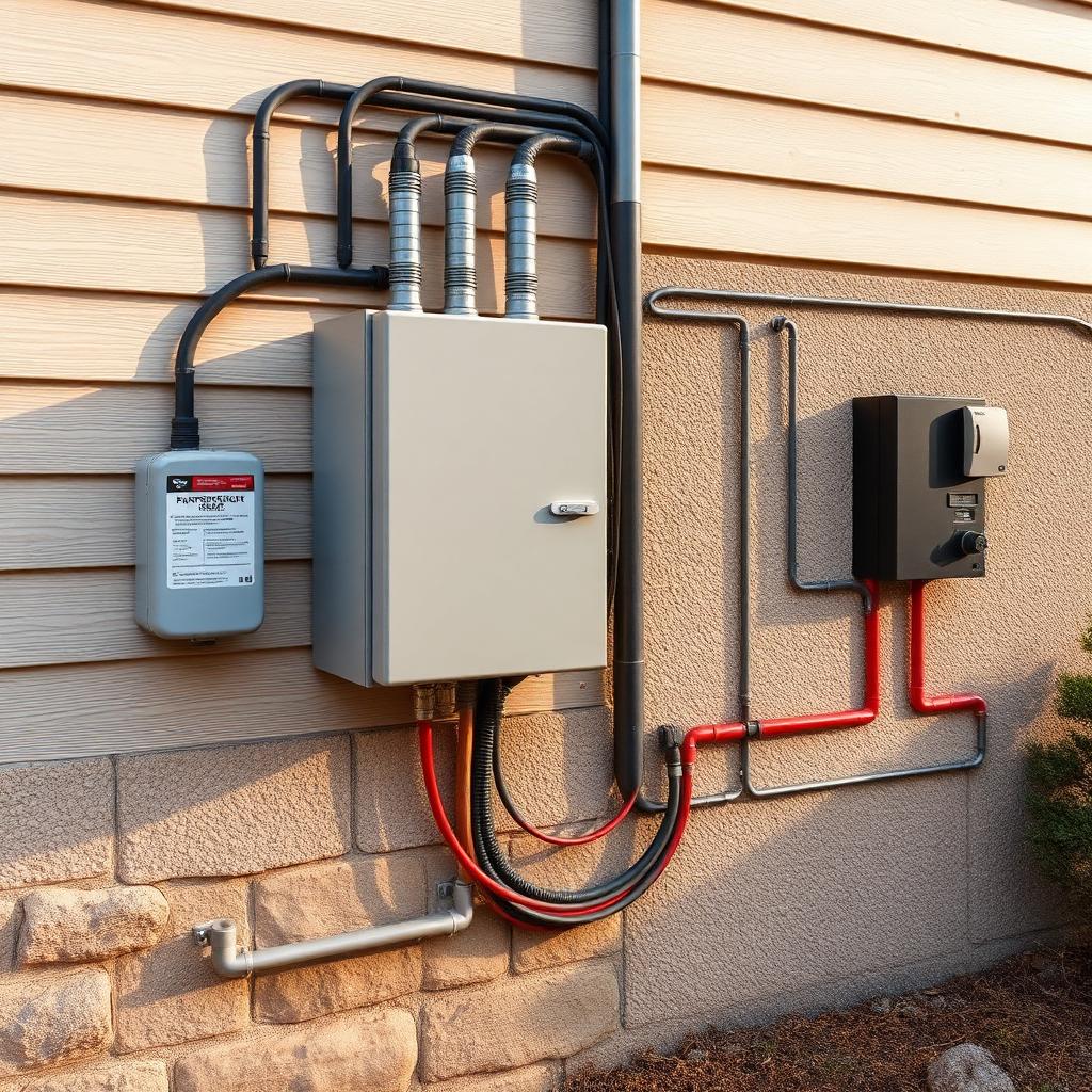 Automatic transfer switch mounted beside a residential meter base